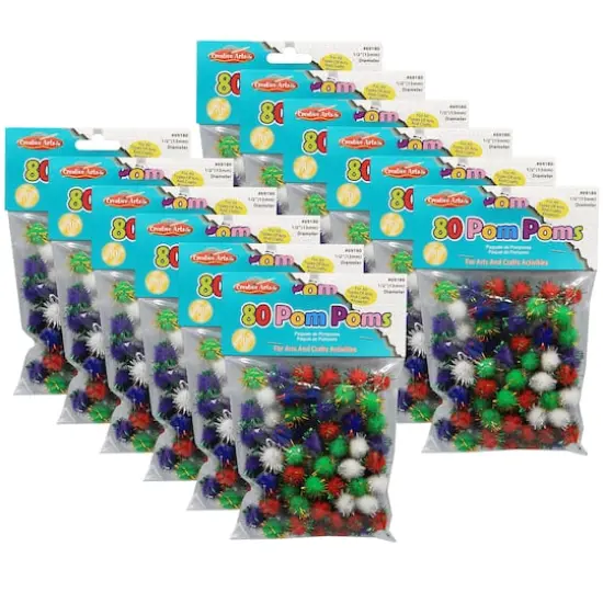 Creative Arts 2 Pack Assorted Glitter Colors 1/2" Pom-Poms, 160ct. {1}