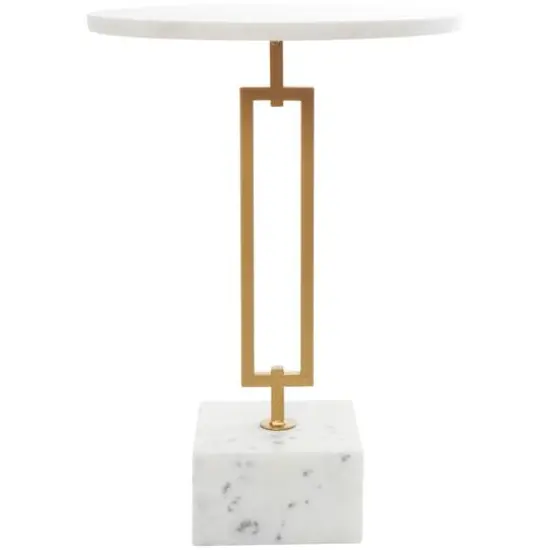 White Marble Geometric Accent Table with Gold Metal Rectangular Stand {9}