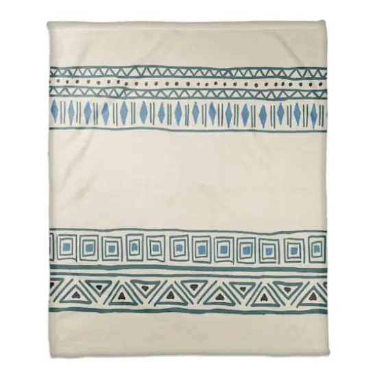 Blue & Cream Tribal Fleece Throw Blanket {1}