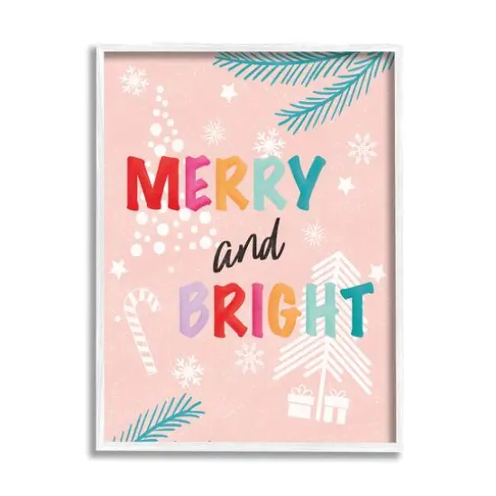 Stupell Industries Merry & Bright Pastel Phrase Framed Giclee Art White {1}