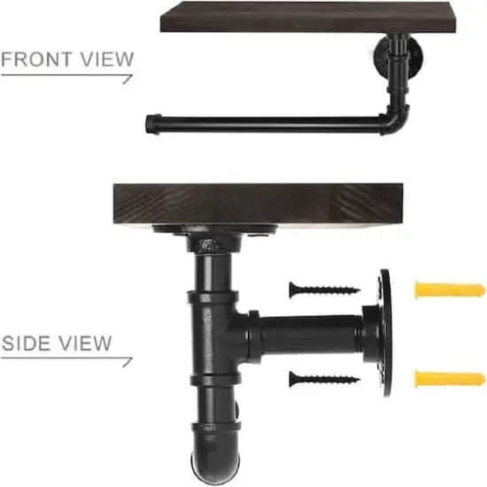 Black Vintage Industrial Pipe Wall-Mounted Paper Towel Holder {5}