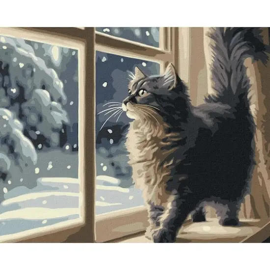 Ideyka Snowfall Outside the Window Painting by Numbers Kit {3}