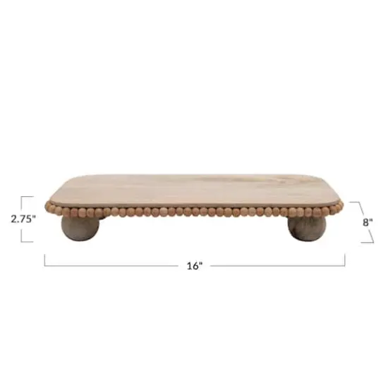 Hello Honey&reg; 16" Natural Decorative Mango Wood Pedestal with Wood Beads {5}