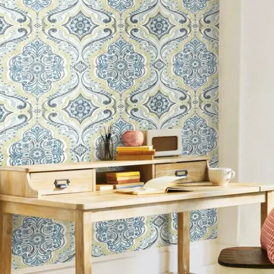 RoomMates Bohemian Damask Peel & Stick Wallpaper Green and Blue {7}