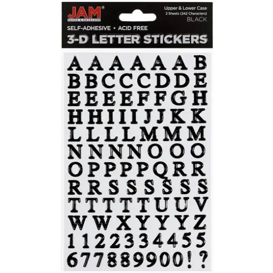 JAM Paper Silver Upper & Lower Case Alphabet Letter Stickers Black {1}