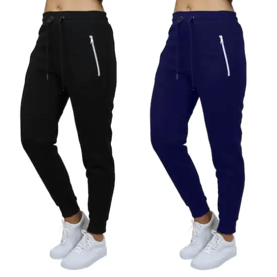Galaxy by Harvic Women's Relaxed-Fit Fleece-Lined Zipper Pockets Jogger Sweatpants, 2 Pack Black/Navy {1}