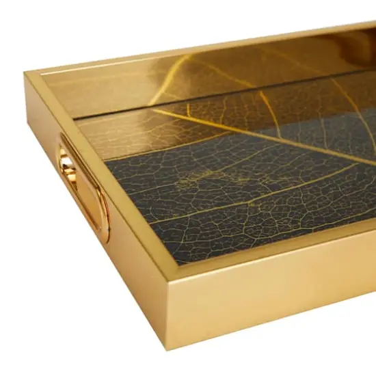 Gold Leaf Pattern Plastic Glam Tray Set {4}