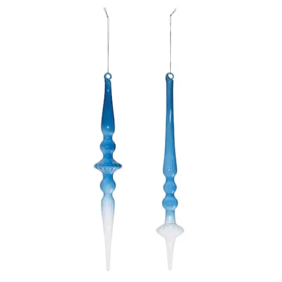 12.5" Blue Ombre Glass Finial Drop Ornament Set {3}