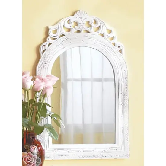 Weathered White Arched-Top Wall Mirror {3}