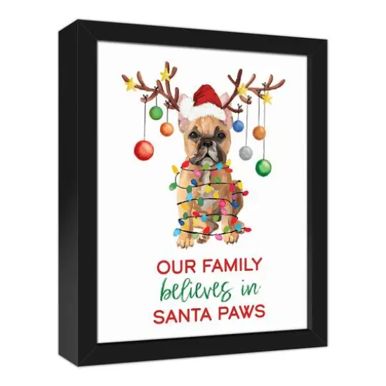 Frenchie Christmas Tree Black Framed Canvas Wall Art {3}