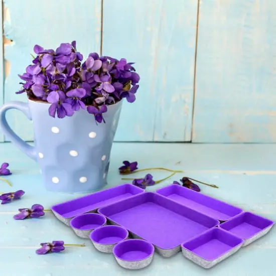 Welaxy 8 Piece Felt Round Cups & Trays Drawer Organizer Set Purple {5}