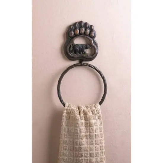 12" Black Bear Paw Towel Ring {3}