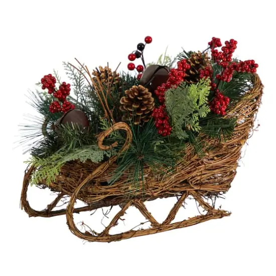 18" Sleigh Pinecones & Berries Artificial Christmas Arrangement {1}