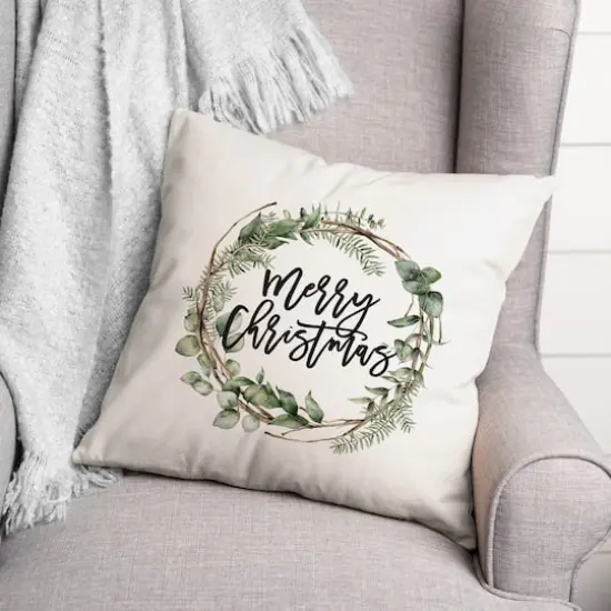 Merry Christmas Wreath Throw Pillow {3}