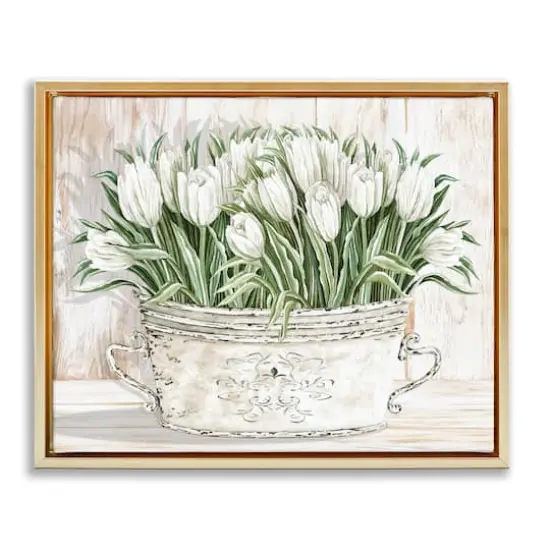 Stupell Industries Fresh White Tulip Flowers Vintage Floater Framed Art Gold {1}