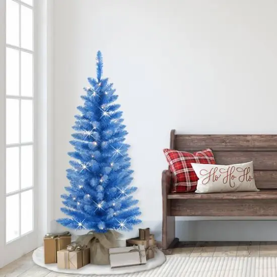 4ft. Pre-Lit Blue Artificial Tree in Burlap Sac, Clear Lights {4}
