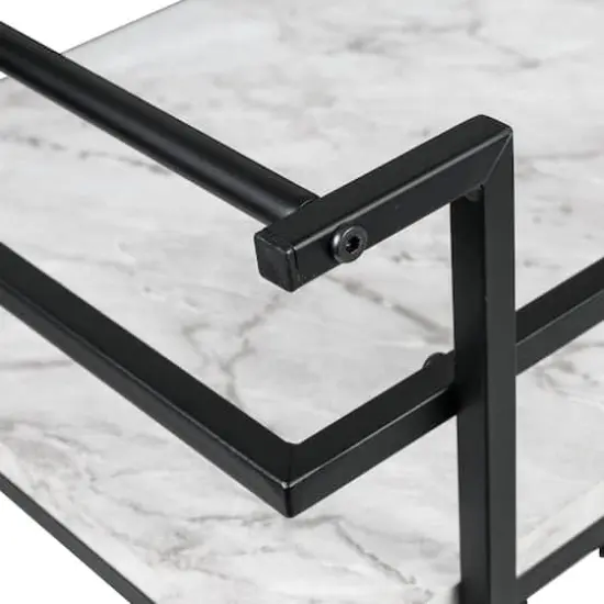 Honey Can Do 2-Tier Black & White Faux Marble Rolling Bar & Serving Cart {8}