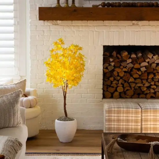 4ft. Pre-Lit Yellow Autumn Maple Artificial Fall Tree with 150 Warm White LED Lights {9}