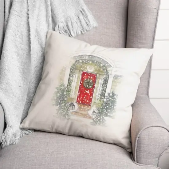 Home For Holidays Door 18x18 Throw Pillow {3}