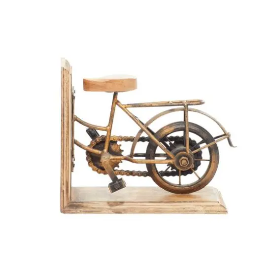 9" Brass & Wood Vintage Bicycle Bookends {8}