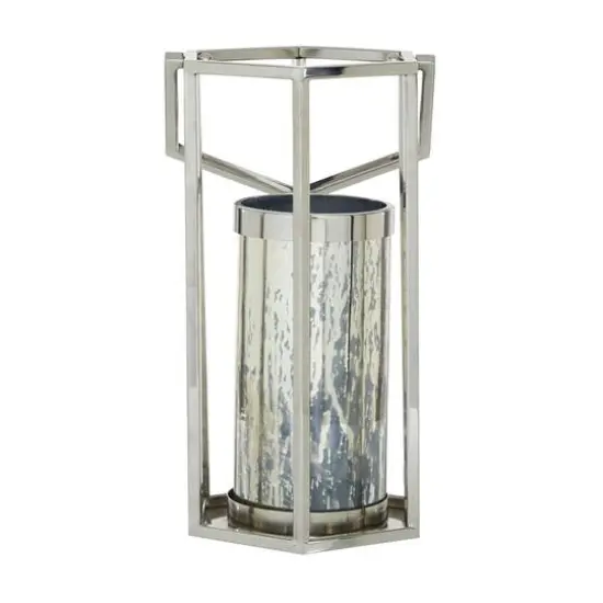 Silver Stainless Steel Contemporary Lantern, 18" x 10" x 11" {7}