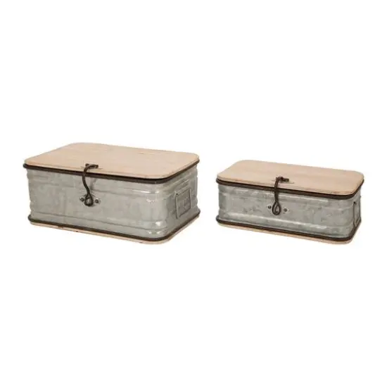 Glitzhome&reg; Galvanized Wood Storage Chest Set {1}