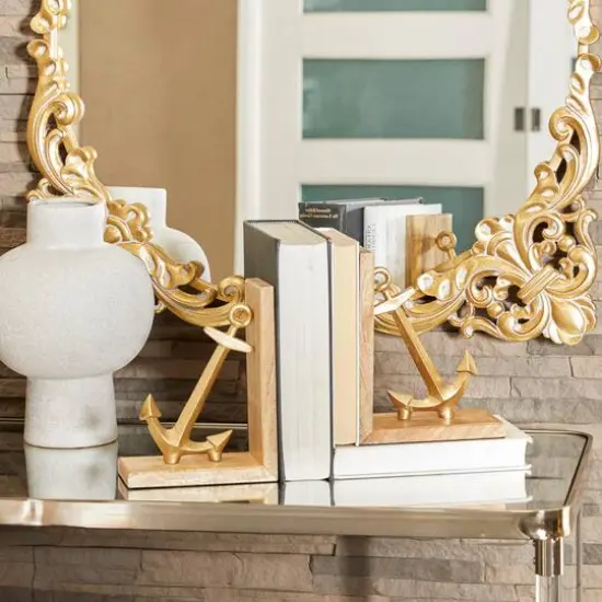 9" Gold Aluminum Anchor Bookends Set {8}