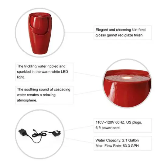 Glitzhome&reg; 21" Red LED Ceramic Fountain {8}