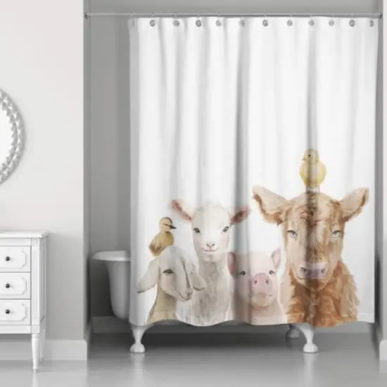 Baby Farm Animals on Slate 71" x 74" Shower Curtain {1}