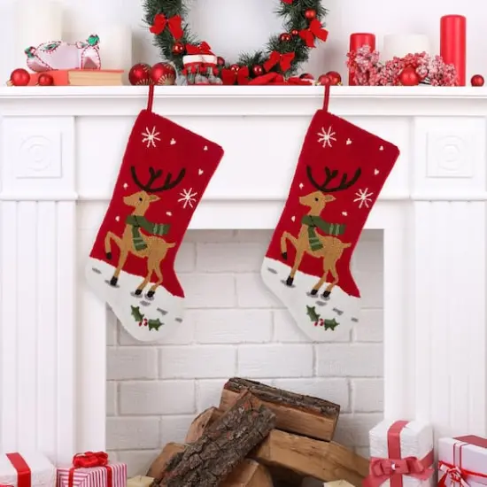 Glitzhome&reg; 20" Red Reindeer Stockings, 2ct. {3}