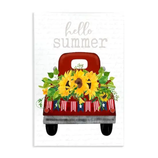 Stupell Industries Hello Summer Quote Sunflower Flower Patriotic Truck Wall Plaque Art {1}