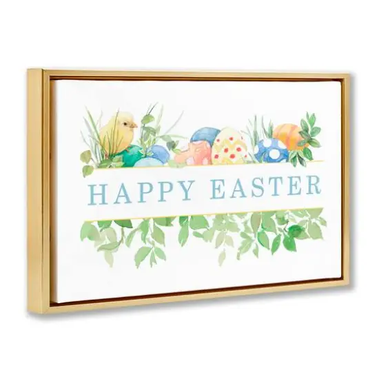 Stupell Industries Floral Happy Easter Floater Framed Art Gold {4}