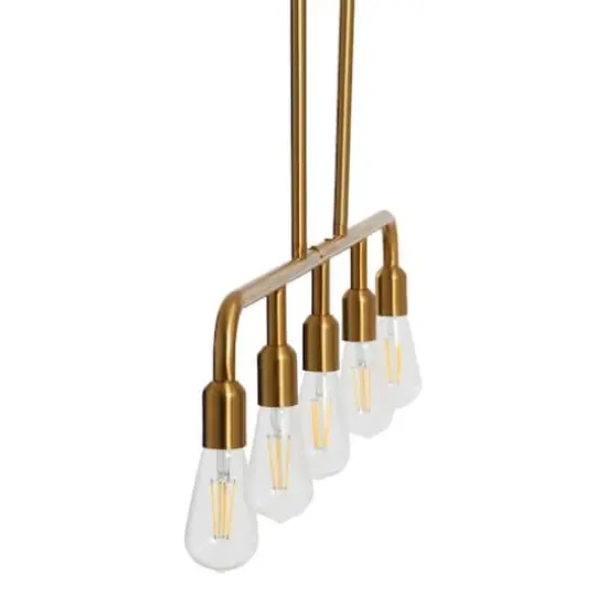 Hello Honey® Robert Stevenson Lighting Benson Exposed Bulb Metal 5-Light Linear Chandelier Brushed Gold {3}