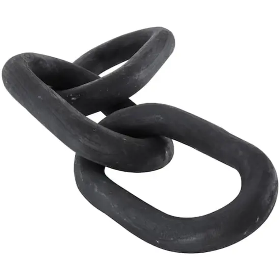 23" Matte Black Distressed Wood 3-Link Chain Sculpture {6}