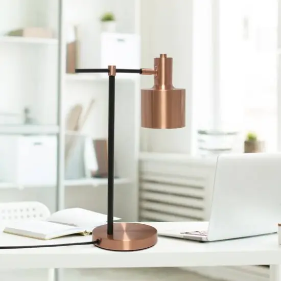 Lalia Home Mid Century Modern Metal Table Lamp Rose Gold {6}