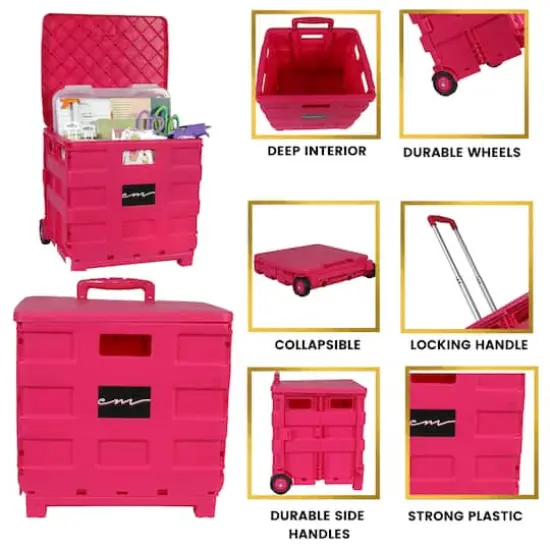 Everything Mary Collapsible Rolling Cart with Lid Pink {8}