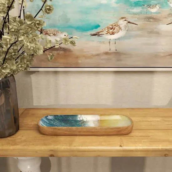 16.25" Brown Mango Wood Handmade Ocean inspired Decorative Tray {7}