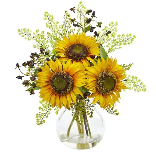 16" Sunflower Floral Arrangement in Vase {1}