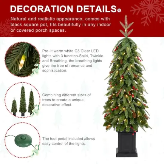 Glitzhome® 4ft Pre-lit Green Artificial Christmas Porch Tree, Warm White Lights {8}