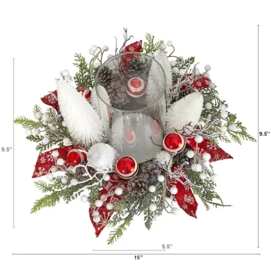 15" Christmas Lighted Forest Candle Holder Arrangement {5}