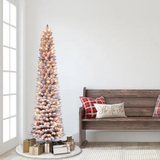 6.5ft. Pre-Lit Flocked Fashion Purple Artificial Christmas Tree, Clear Incandescent Lights {4}