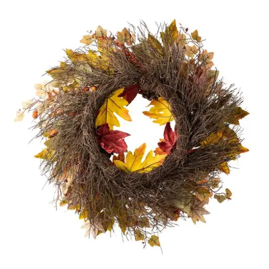 Glitzhome&reg; 24" Fall Sunflower, Maple Leaf &Berry Wreath {15}