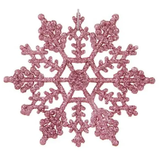 24ct Mauve Pink Glitter Snowflake Ornaments {4}