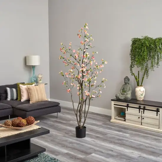 6.5ft. Potted Pink Cherry Blossom Artificial Tree {5}