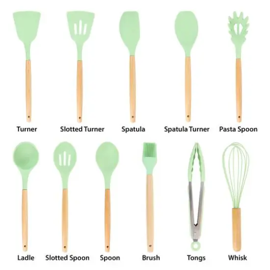 MegaChef Mint Green Silicone & Wood Cooking Utensils Set, 12ct. {4}
