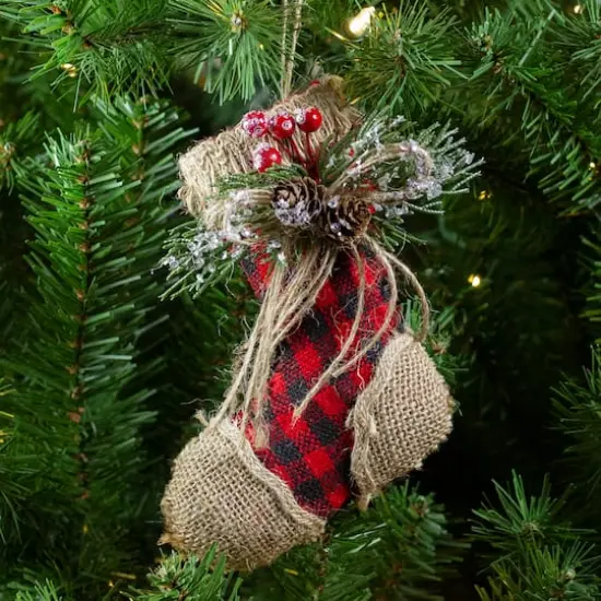 Red Plaid & Burlap Stocking Ornament {3}