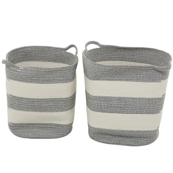 Gray Cotton Handmade Striped Storage Basket with Handles Set of 2 19", 19" {5}