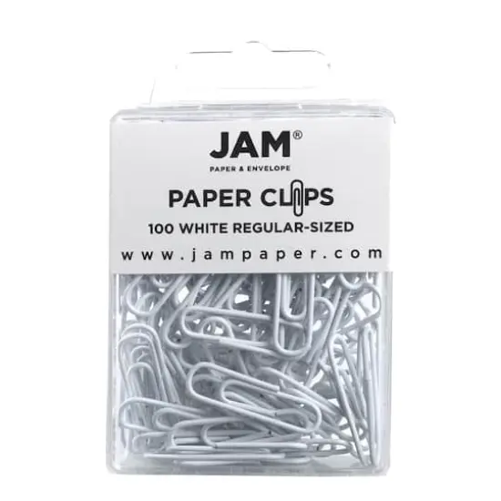 JAM Paper 1" Colorful Standard Paper Clips, 2 Packs of 100 White {1}