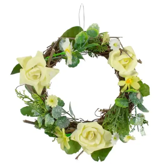 7" Yellow Rose & Foliage Spring Wreath {1}