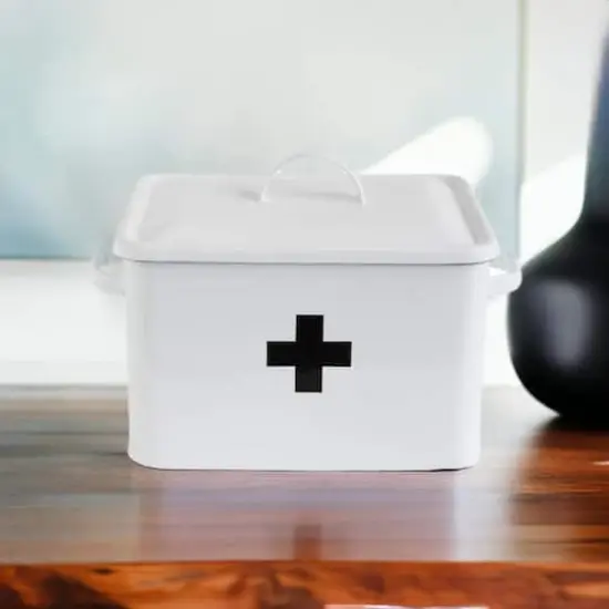 Hello Honey&reg; Metal First Aid Box with Lid White/Black {1}